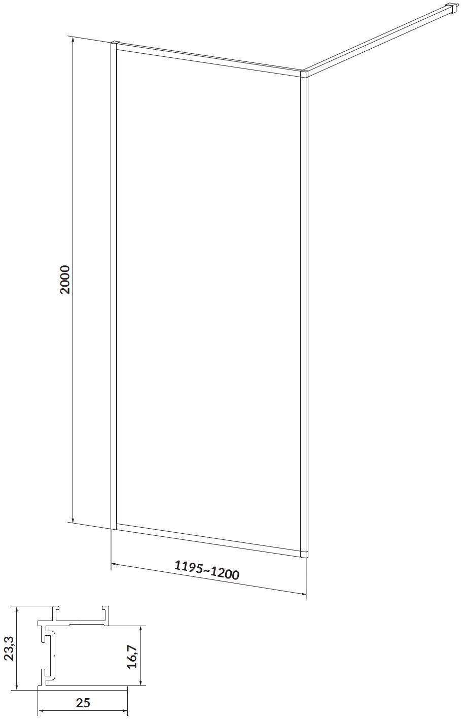 Cersanit Walk-in Larga 120x200 (S932-140) Габаритні розміри