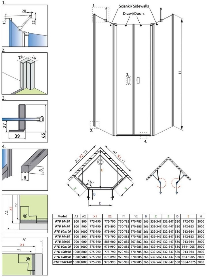 Radaway NES PTD 28.8x200 (10051000-01-01) Габаритні розміри
