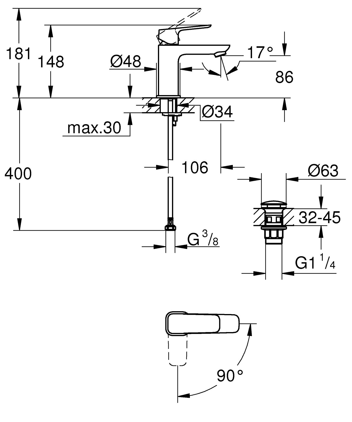 Grohe Cubeo (1017320000) Габаритные размеры