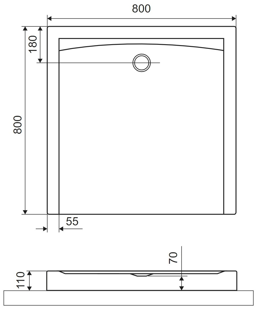 Excellent Forma X 800x800 мм черный (BREX.1402.080.080.BLC) Габаритные размеры