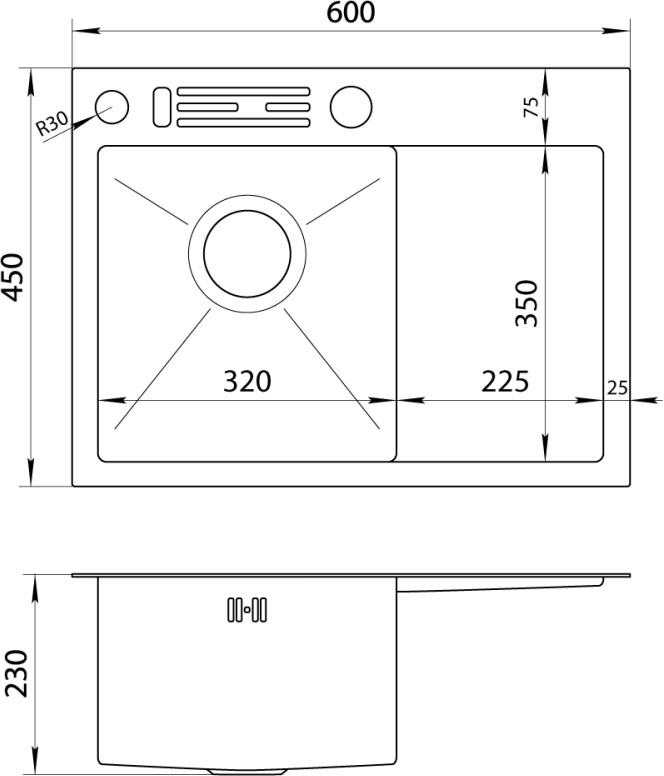 Nett NB-6045(R) со смесителем Габаритные размеры