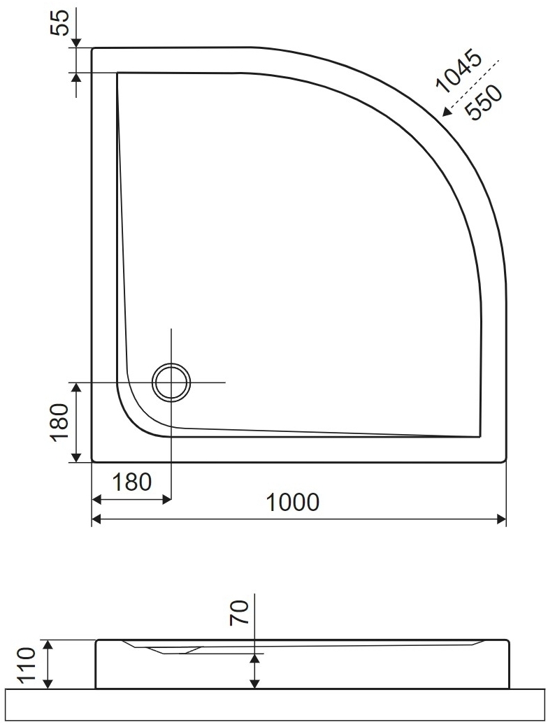 Excellent Sense X 1000x1000 мм (BREX.1404.100.100.WHC) Габаритные размеры