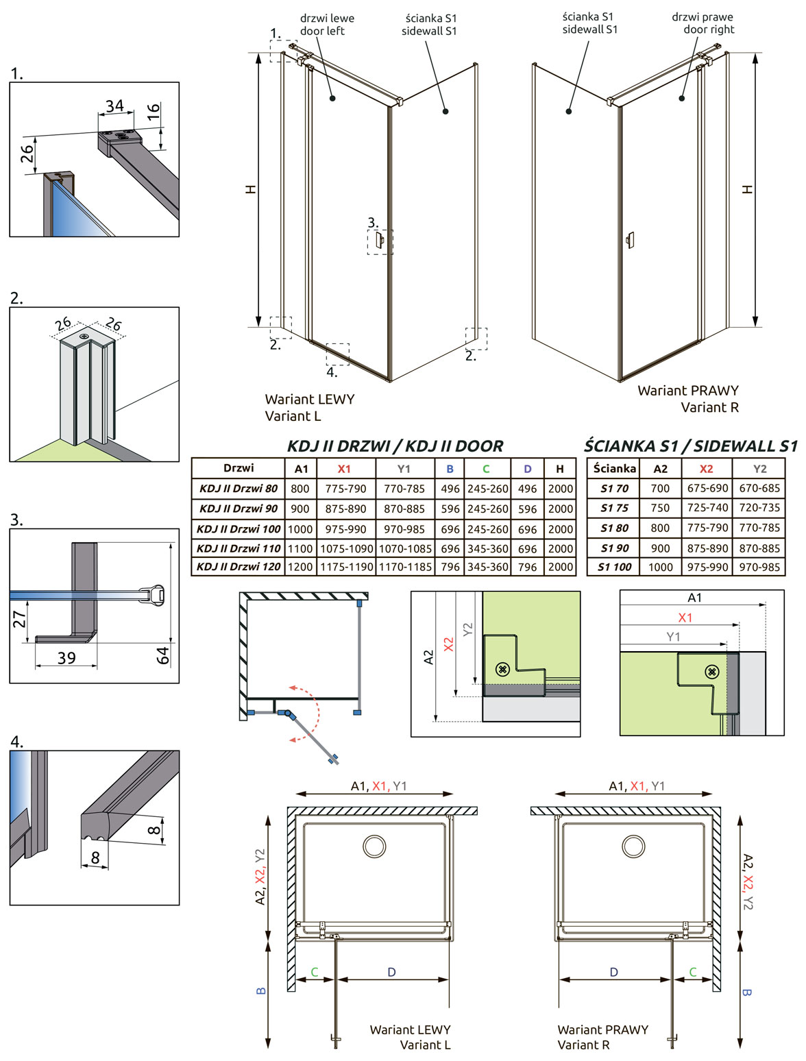 Radaway NES KDJ II 100x200 (10032100-01-01L) Габаритні розміри