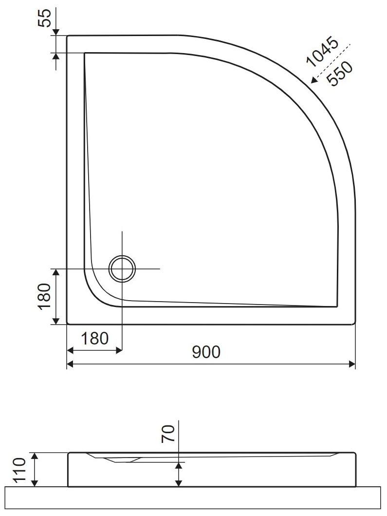 Excellent Sense X 900x900 мм белый (BREX.1404.090.090.WHC) Габаритные размеры