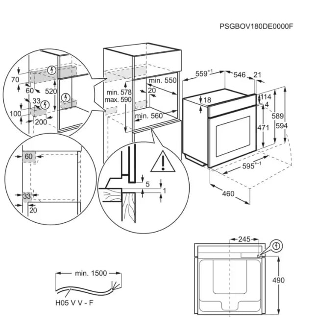 Electrolux EOB9S3XH Габаритні розміри