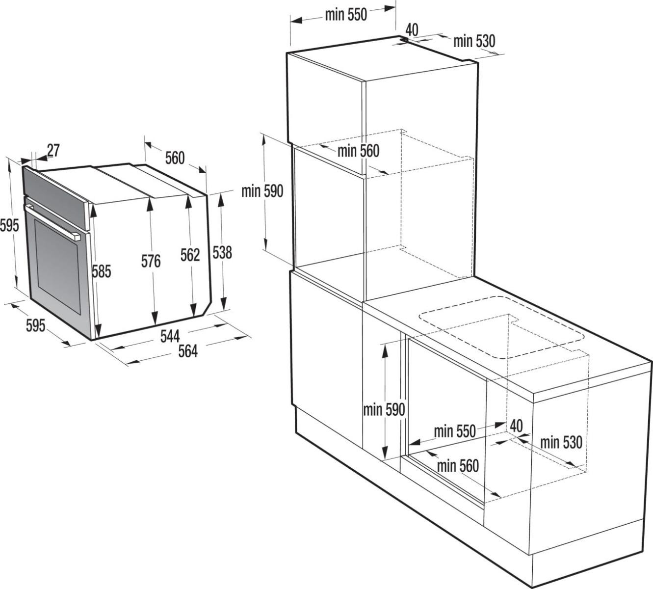 Gorenje BOP6373E28EBG Габаритные размеры