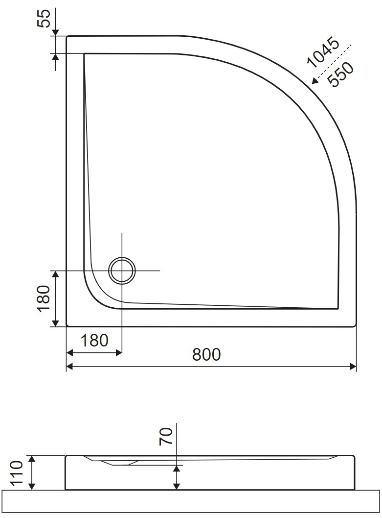 Excellent Sense X 800x800 мм белый (BREX.1404.080.080.WHC) Габаритные размеры
