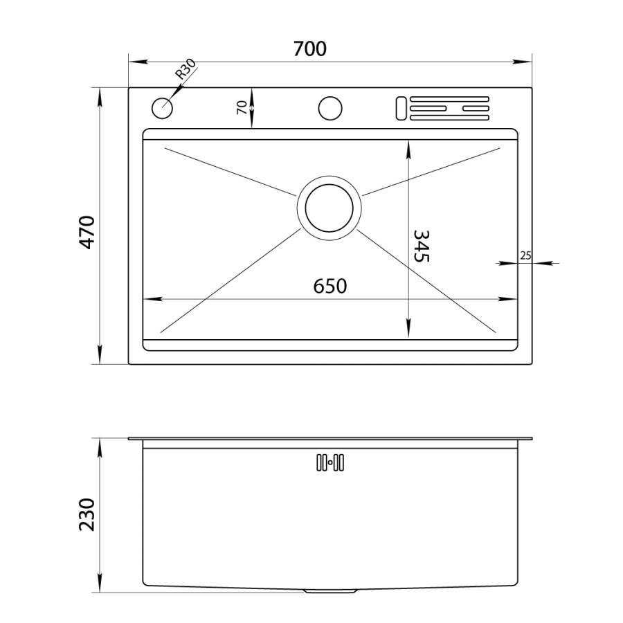 Nett NS-7048 со смесителем Габаритные размеры