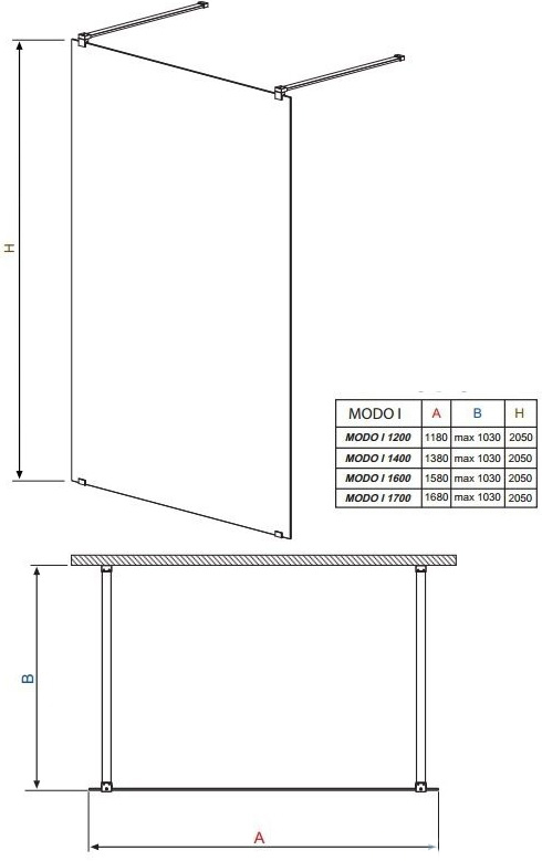 Radaway Modo I 170x205 (351174-01-01N) Габаритные размеры