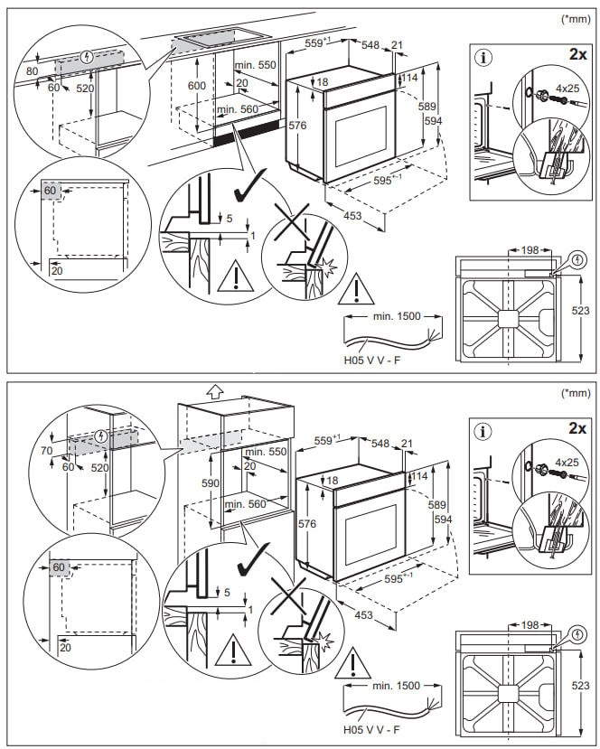 Electrolux EOF8H39H Габаритні розміри