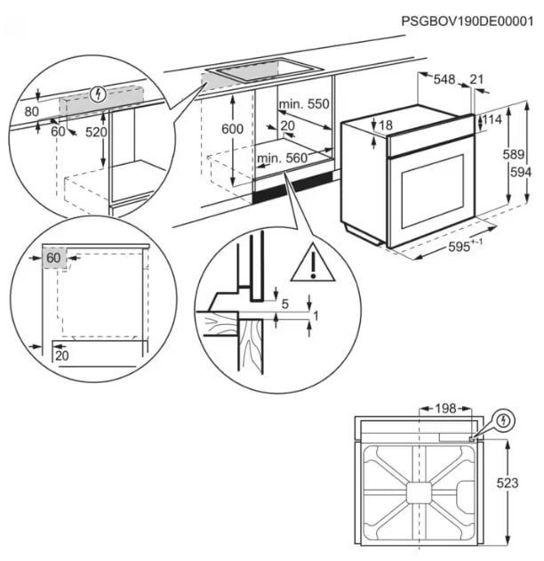 Electrolux LOC8H39WZ Габаритні розміри