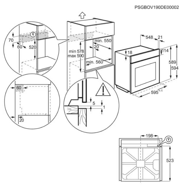 Electrolux LOC8H39WZ Габаритні розміри