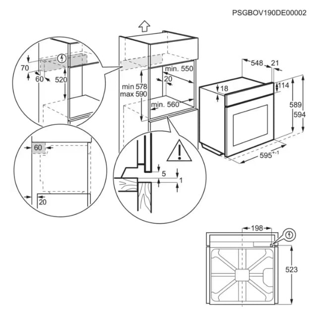 Electrolux LOE8F38V Габаритні розміри