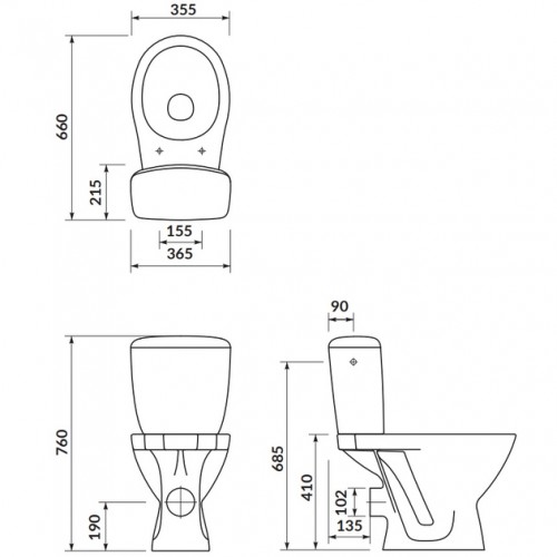 Cersanit 903 MILOS KA010 (K681-062) Габаритные размеры