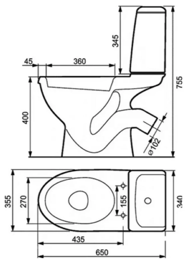 Cersanit 839 ЕКО ІІ Simpleon 031 (K44-134) Габаритні розміри