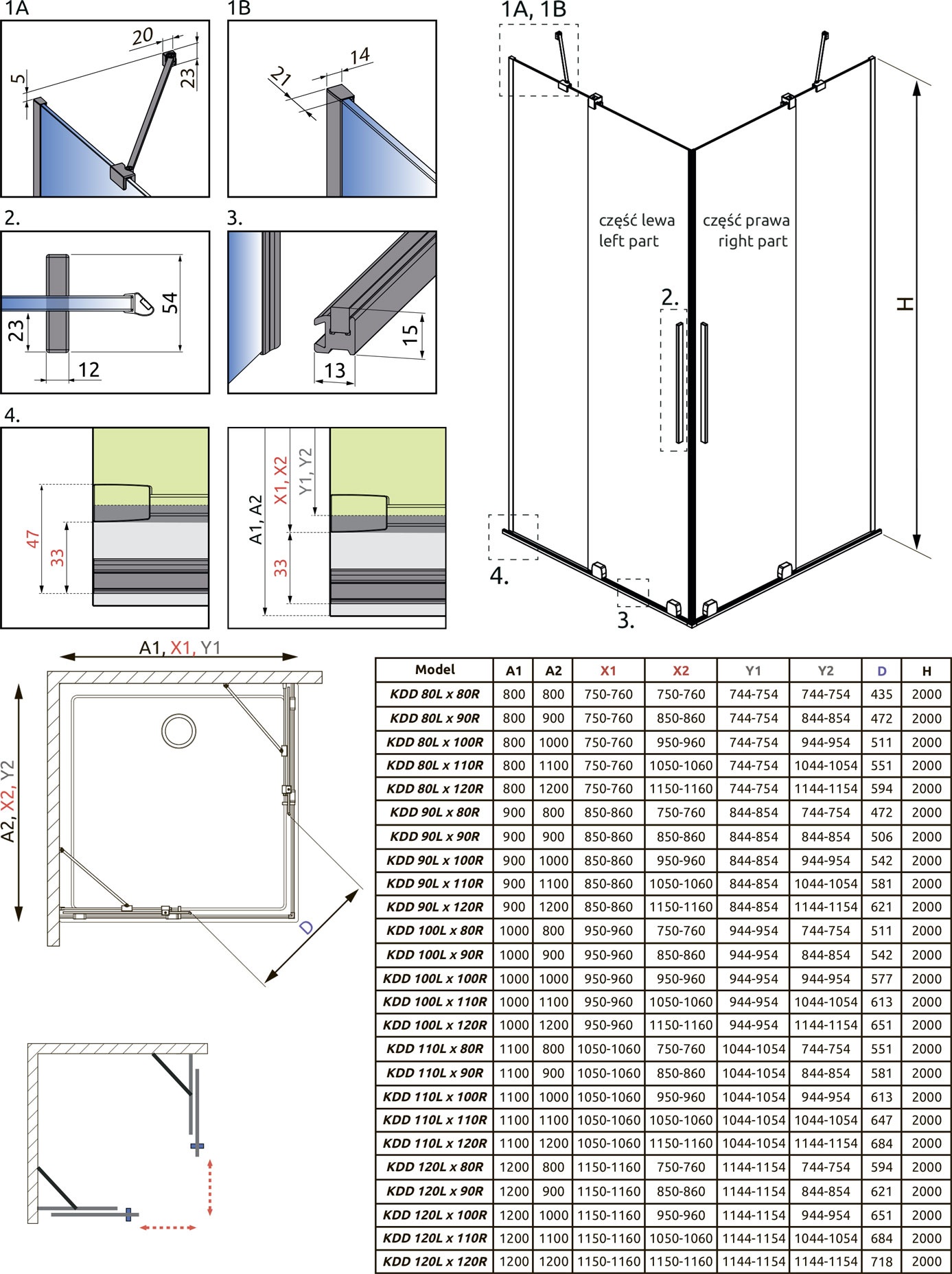 Radaway Furo KDD 100x200 (10105100-01-01R) Габаритні розміри