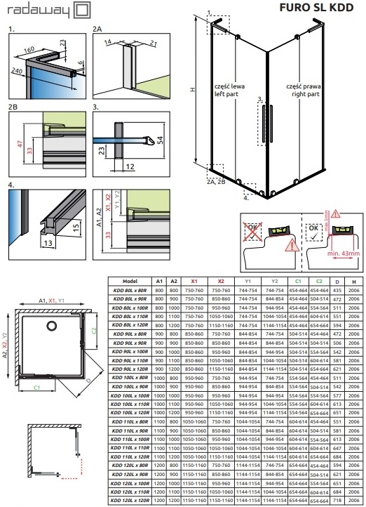 Radaway Furo SL KDD 100x200 (10305100-01-01R) Габаритні розміри