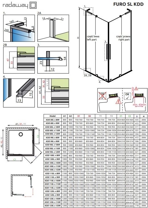 Radaway Furo SL KDD 100x200 (10305100-01-01L) Габаритні розміри