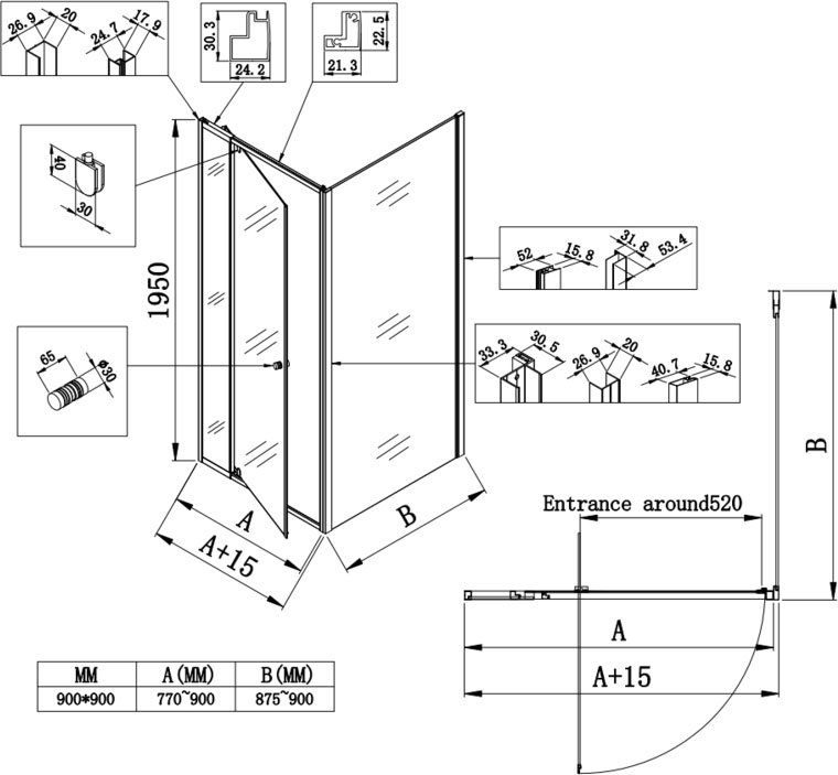 Koer SR SC05-90x90x195-TR-01 (KR5363) Габаритные размеры