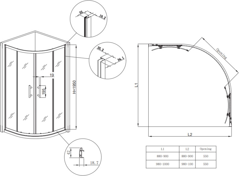 Koer SR SC04-100x100x195-TR-01 (KR5361) Габаритные размеры