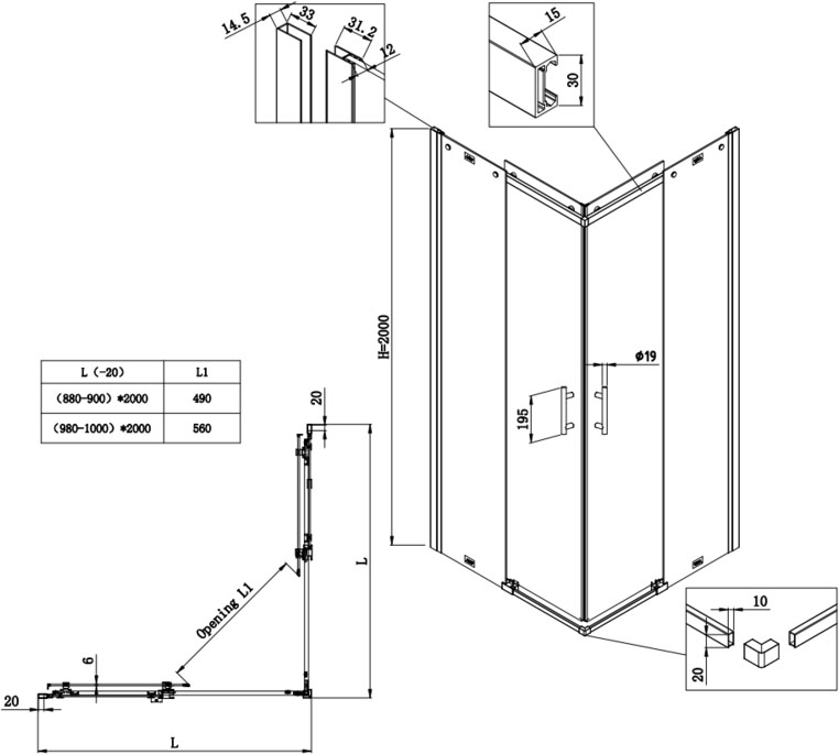Koer SR SC03-90x90x200-TR-07 (KR5359) Габаритные размеры