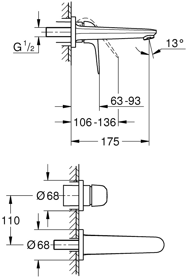 Grohe Euroeco 24274001 Габаритні розміри