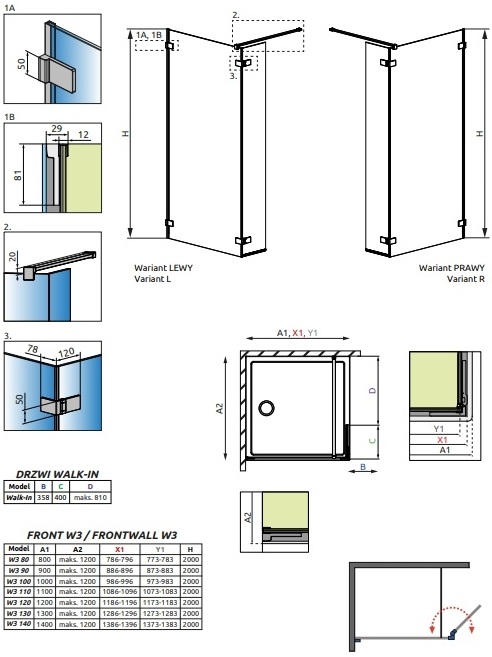 Radaway Arta Walk-in 40x200 (386010-03-01R) Габаритні розміри