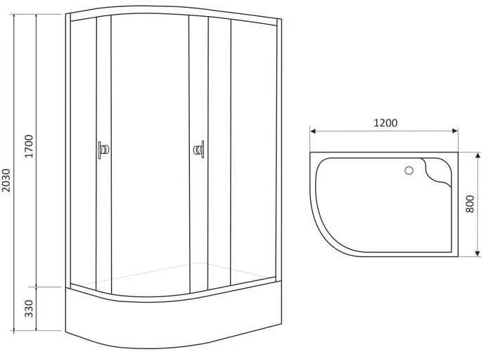 RJ Lux 120x80x203 (120RZ100LiniaR) Габаритные размеры