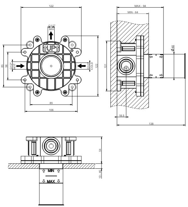 Gessi Gessi316 54055239 Габаритні розміри