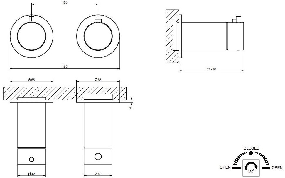 Gessi 316 Black Metal Brushed PVD (54234707) Габаритні розміри