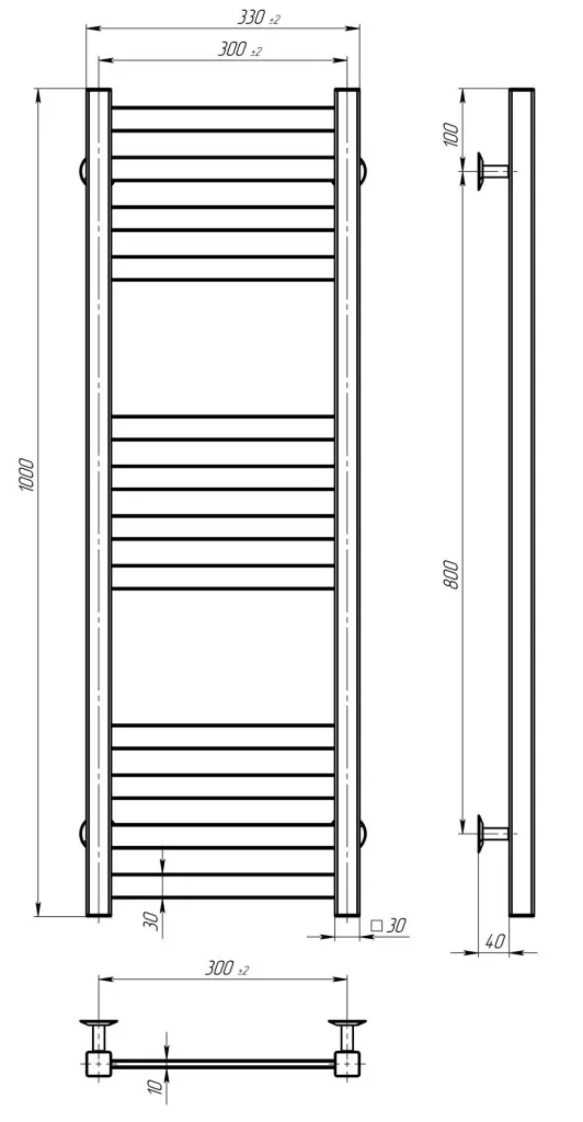 Deffi Avast ЧФ П12 300*1000 Е Чорний, JD04, Ліве підключення (B.AV.100.30.12.E.B.L.2) Габаритні розміри