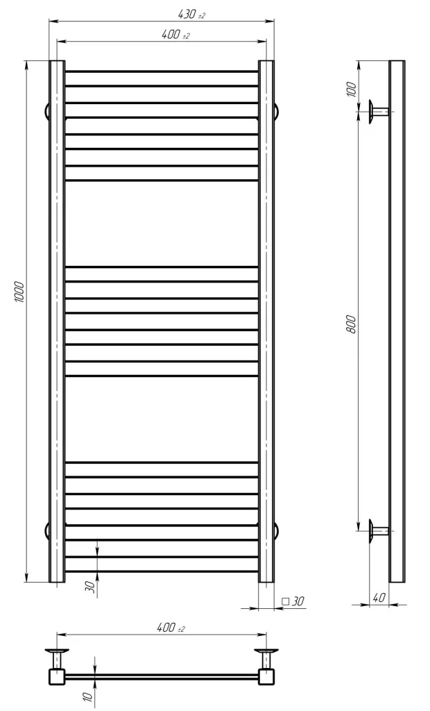 Deffi Avast ЧФ П12 400*1000 Е Білий, JD04, Праве підключення (B.AV.100.40.12.E.W.2.R) Габаритні розміри