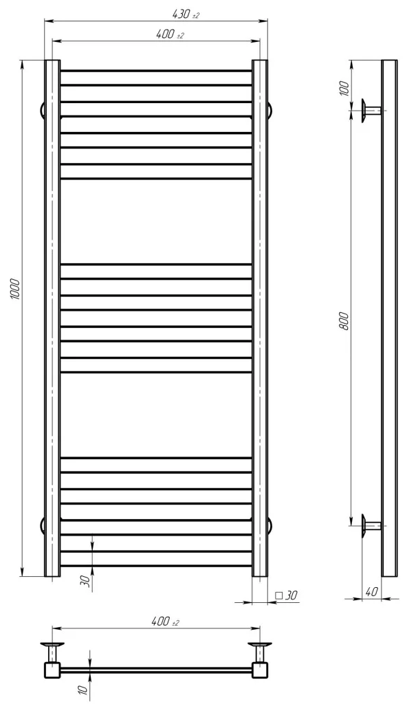 Deffi Avast ЧФ П12 400*1000 Е Чорний, JD04, Праве підключення (B.AV.100.40.12.E.B.R.2) Габаритні розміри