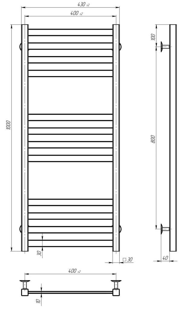 Deffi Avast ЧФ П12 400*1000 Е Білий, WD04, Ліве підключення (B.AV.100.40.12.E.W.L.4) Габаритні розміри