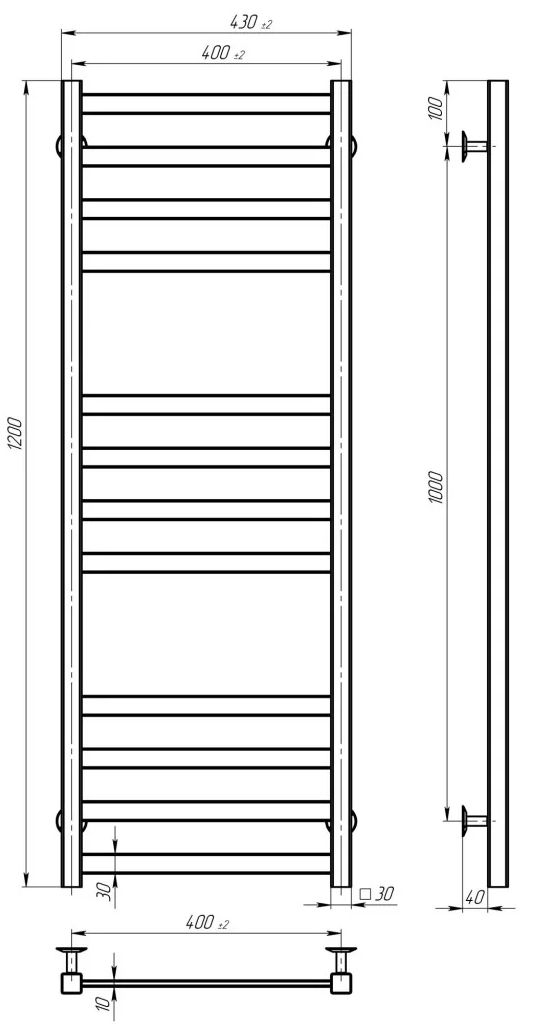 Deffi Avast ЧФ П12 400*1200 Е Чорний, JD04, Праве підключення (B.AV.120.40.12.E.B.R.2) Габаритні розміри