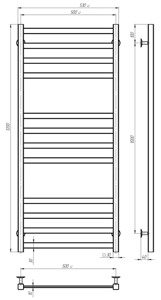 Deffi Avast ЧФ П12 500*1200 Е Чорний, JD04, Праве підключення (B.AV.120.50.12.E.B.R.2) Габаритні розміри