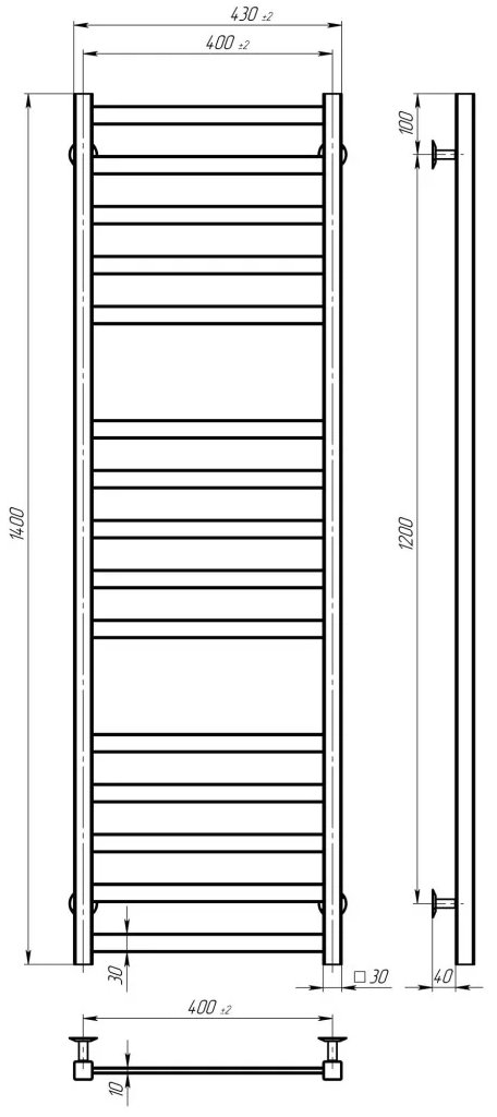 Deffi Avast ЧФ П15 400*1400 Е Чорний, JD04, Праве підключення (B.AV.140.40.15.E.B.R.2) Габаритні розміри