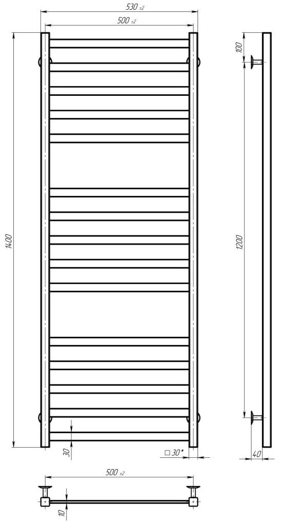 Deffi Avast ЧФ П15 500*1400 Е Чорний, JD04, Ліве підключення (B.AV.140.50.15.E.B.L.2) Габаритні розміри