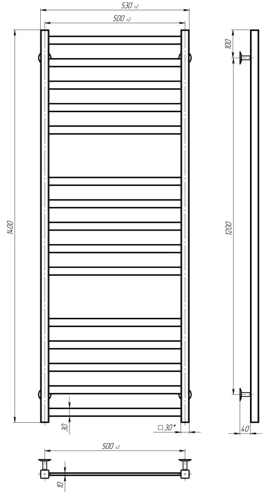 Deffi Avast ЧФ П15 500*1400 Е Чорний, JD04, Праве підключення (B.AV.140.50.15.E.B.R.2) Габаритні розміри