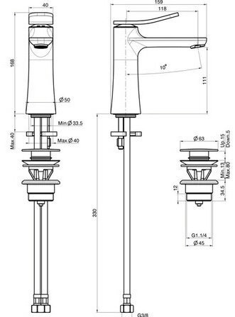 Fima Carlo Frattini Flo (F3801CR) Габаритные размеры