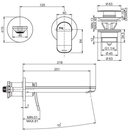 Fima Carlo Frattini Flo (F3821WLX8CR) Габаритные размеры