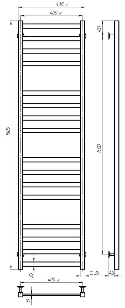 Deffi Avast ЧФ П16 400*1600 Е Білий, WD04, Праве підключення (B.AV.160.40.16.E.W.R.4) Габаритні розміри
