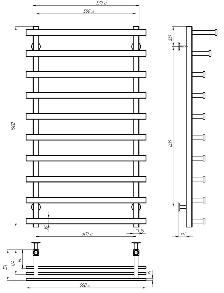 Deffi Breeze П10 500x1000 Е Хром, JD04, Праве підключення (A.BZ.100.50.10.E.C.R.2) Габаритні розміри