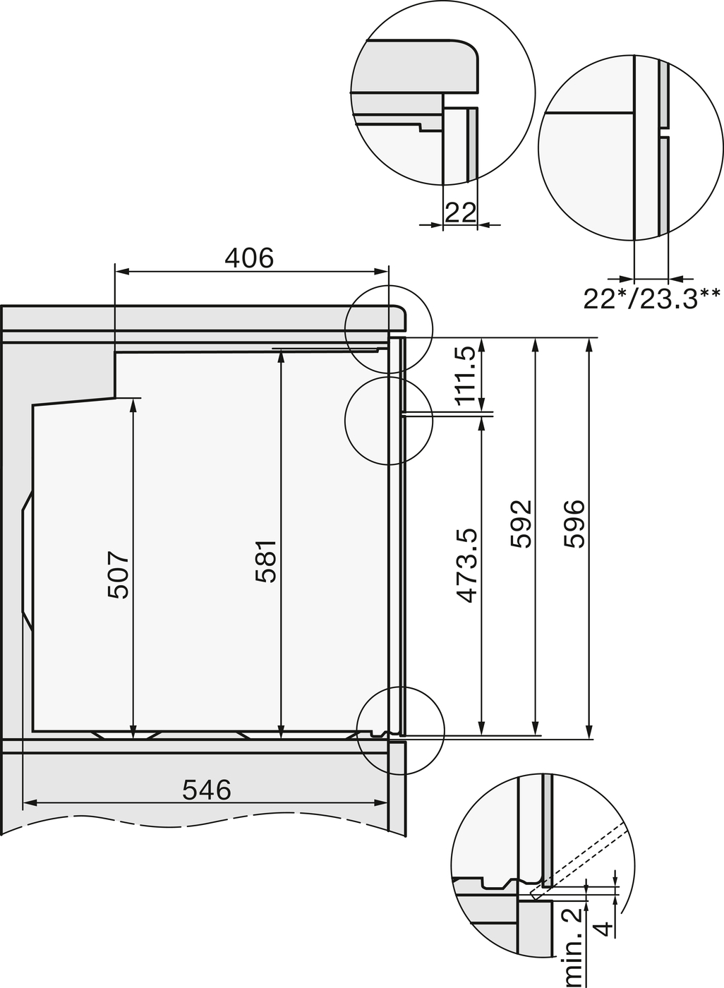 Miele H 2861 B Clean Steel Габаритні розміри
