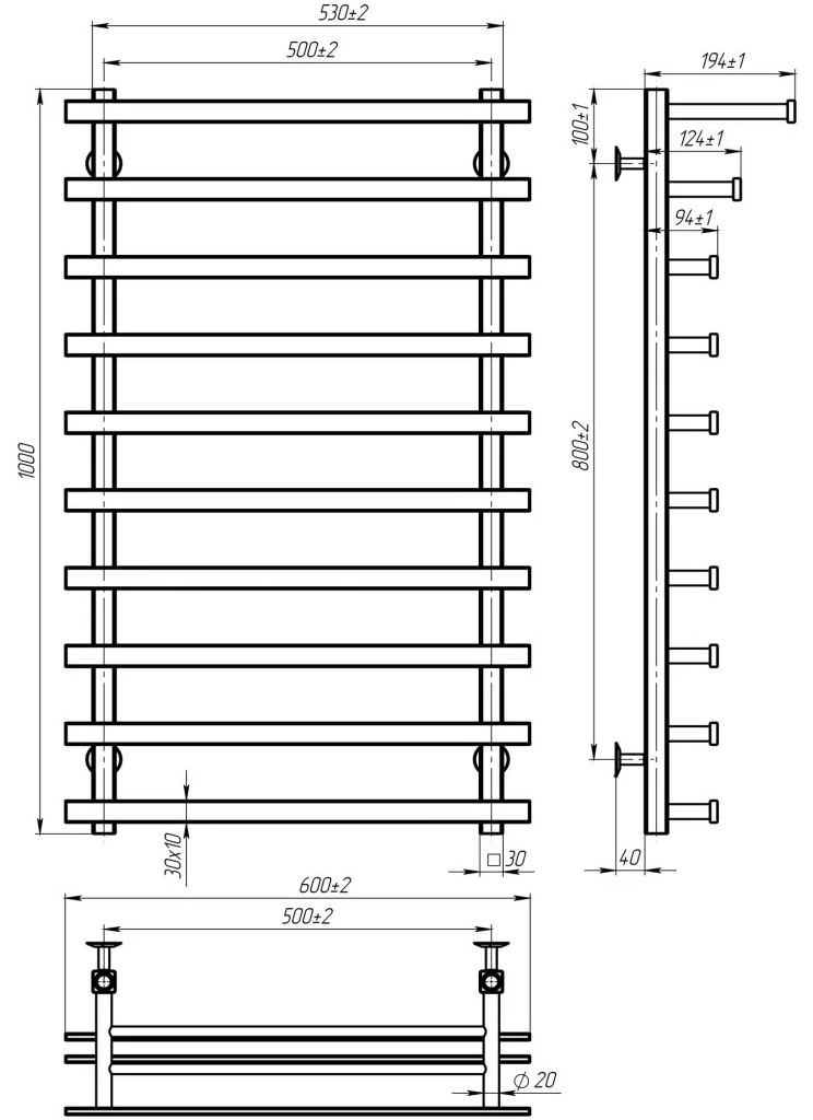 Deffi Agata P10 500x1000 Хром, Нижнє підключення (A.AG.100.50.10.C.A) Габаритні розміри