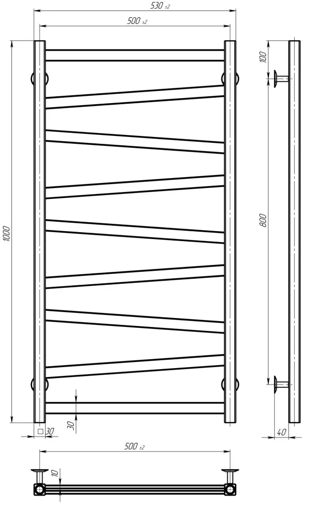 Deffi Alpha П9 500*1000 Е Чорний, JD04, Праве підключення (A.AL.100.50.9.E.B.R.2) Габаритні розміри