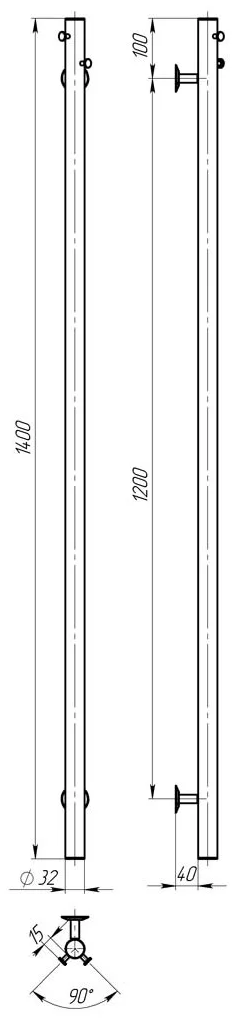 Deffi Chloe 30*1400 Е Білий, WD03 (C.MK.140.30.E.W.U.3) Габаритні розміри