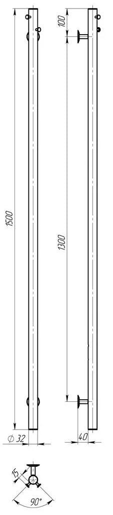 Deffi Chloe 30*1500 Е Хром, JD03 (C.MK.150.30.E.C.U.1) Габаритні розміри