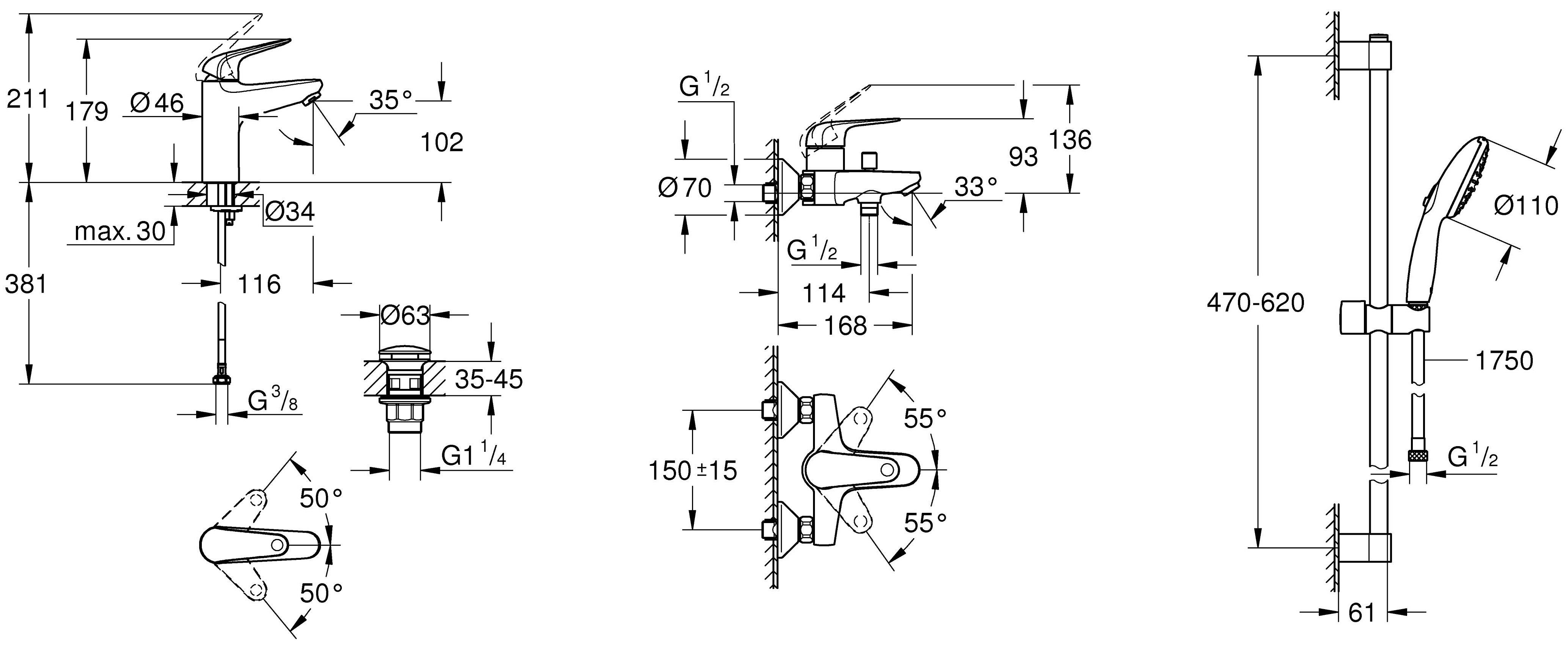 Grohe Euroeco New UA123226M0 Габаритні розміри