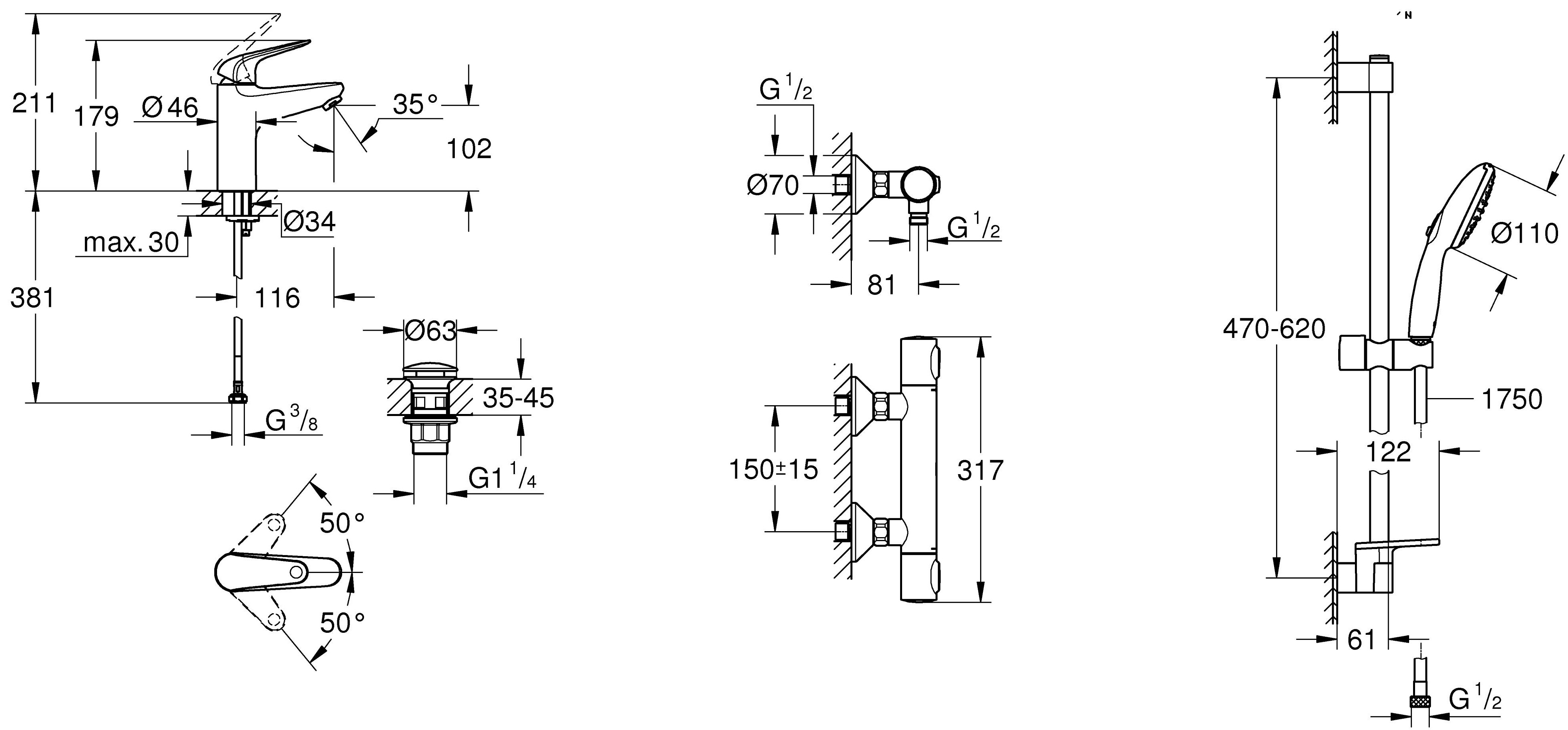 Grohe Euroeco New UA123241M0 Габаритні розміри